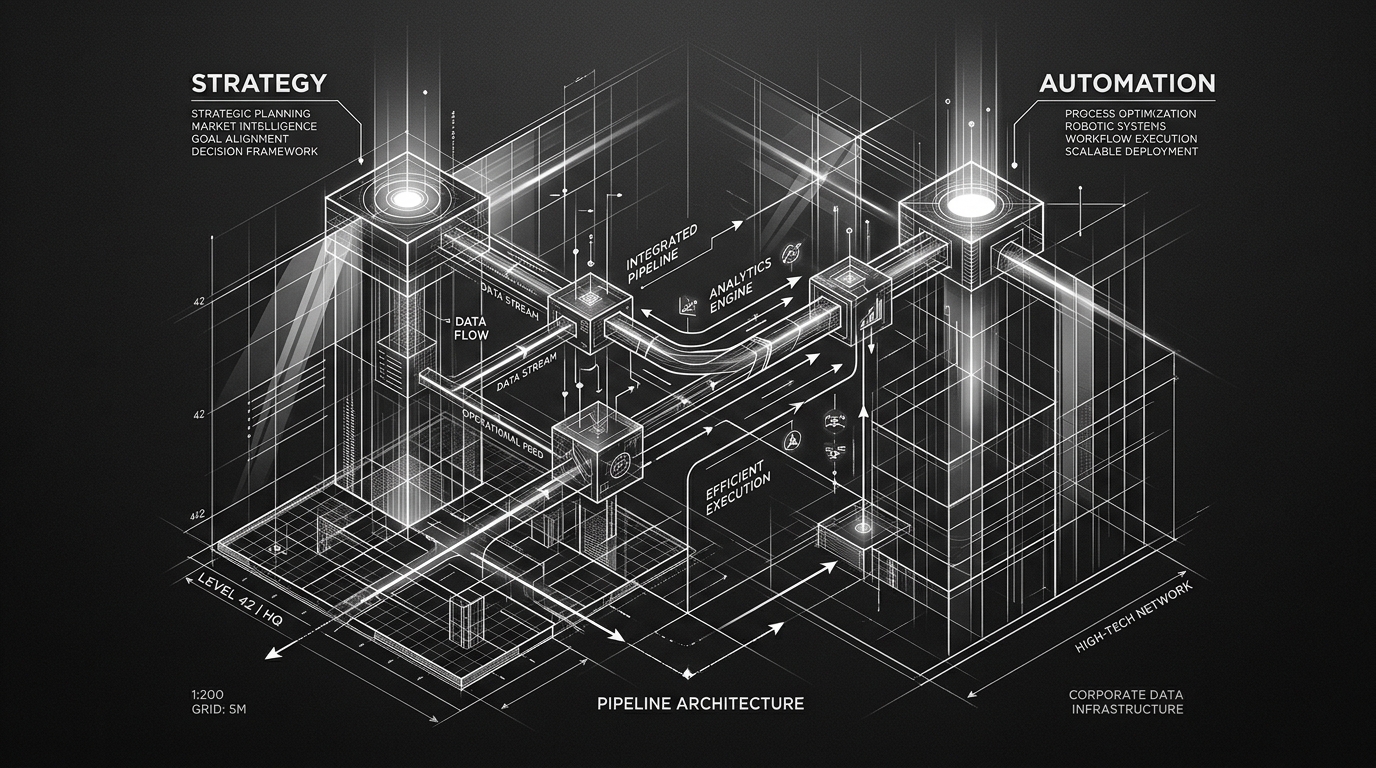 Diagrama arquitetural dos pilares de estratégia e automação de marketing